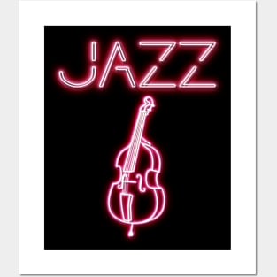 Jazz Double Bass Neon Design Posters and Art